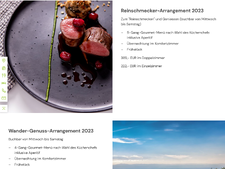 Unterseite der Website mit Informationen zu unterschiedlichen buchbaren Arrangements im Restaurant