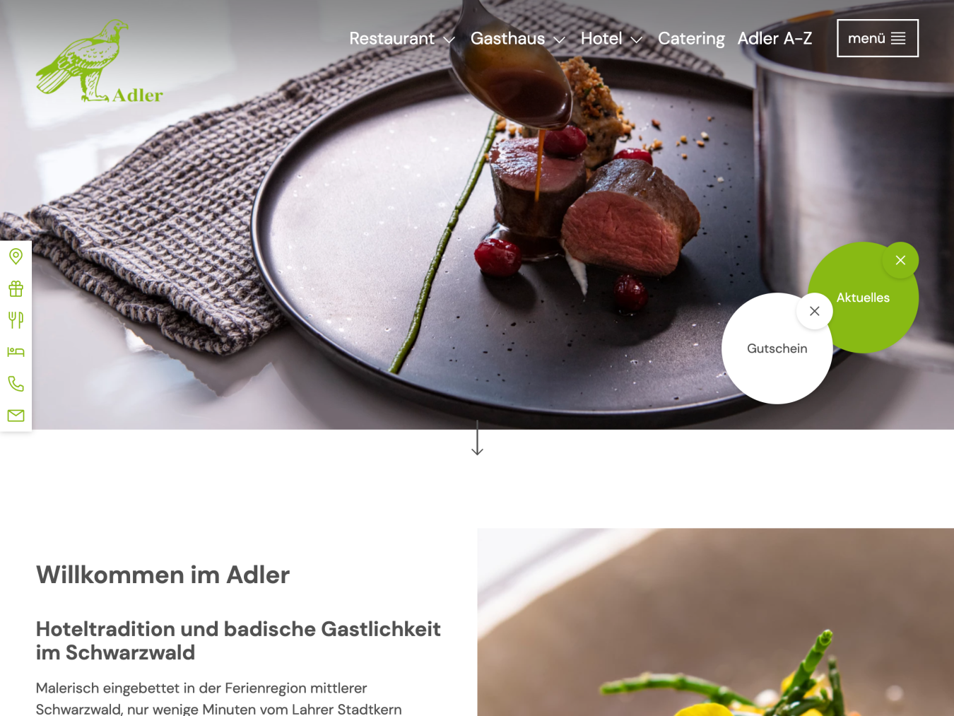 Startseite der Website des Hotel-Restaurant Adler