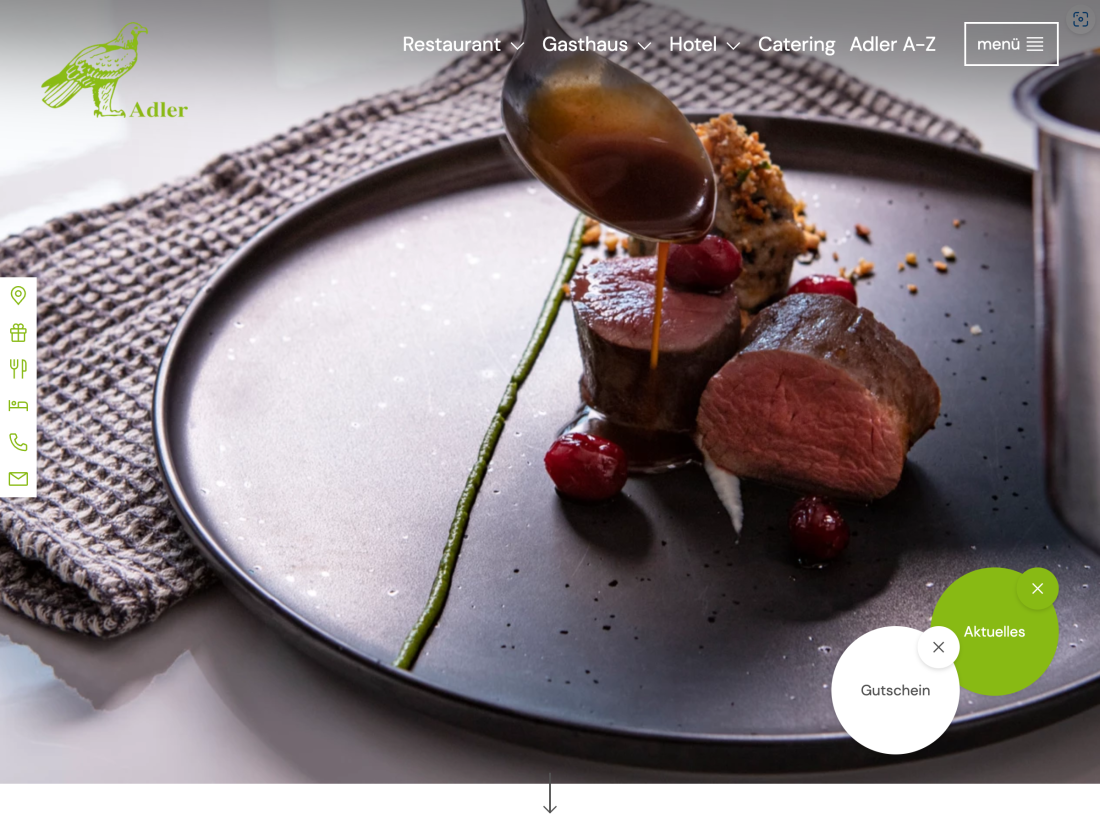 Startseite der Website des Hotel-Restaurant Adler