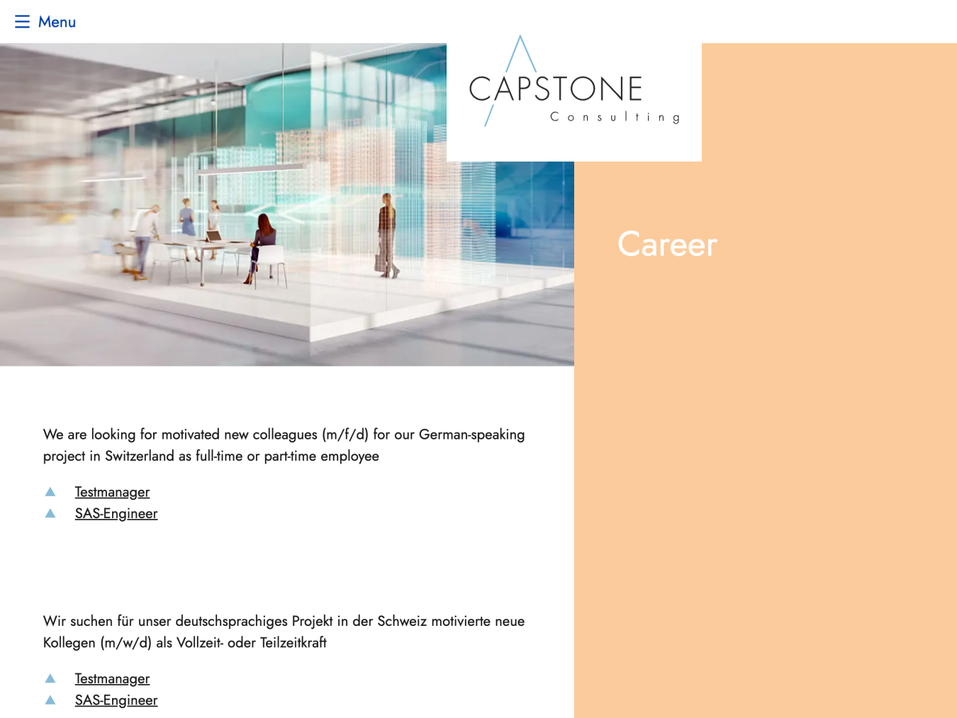 Screenshot der Karriereseite von Capstone Consulting