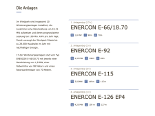 Seitenabschnitt „Die Anlagen“ welcher Informationen zu dem im Park betriebenen Windenergieanlagen bietet.