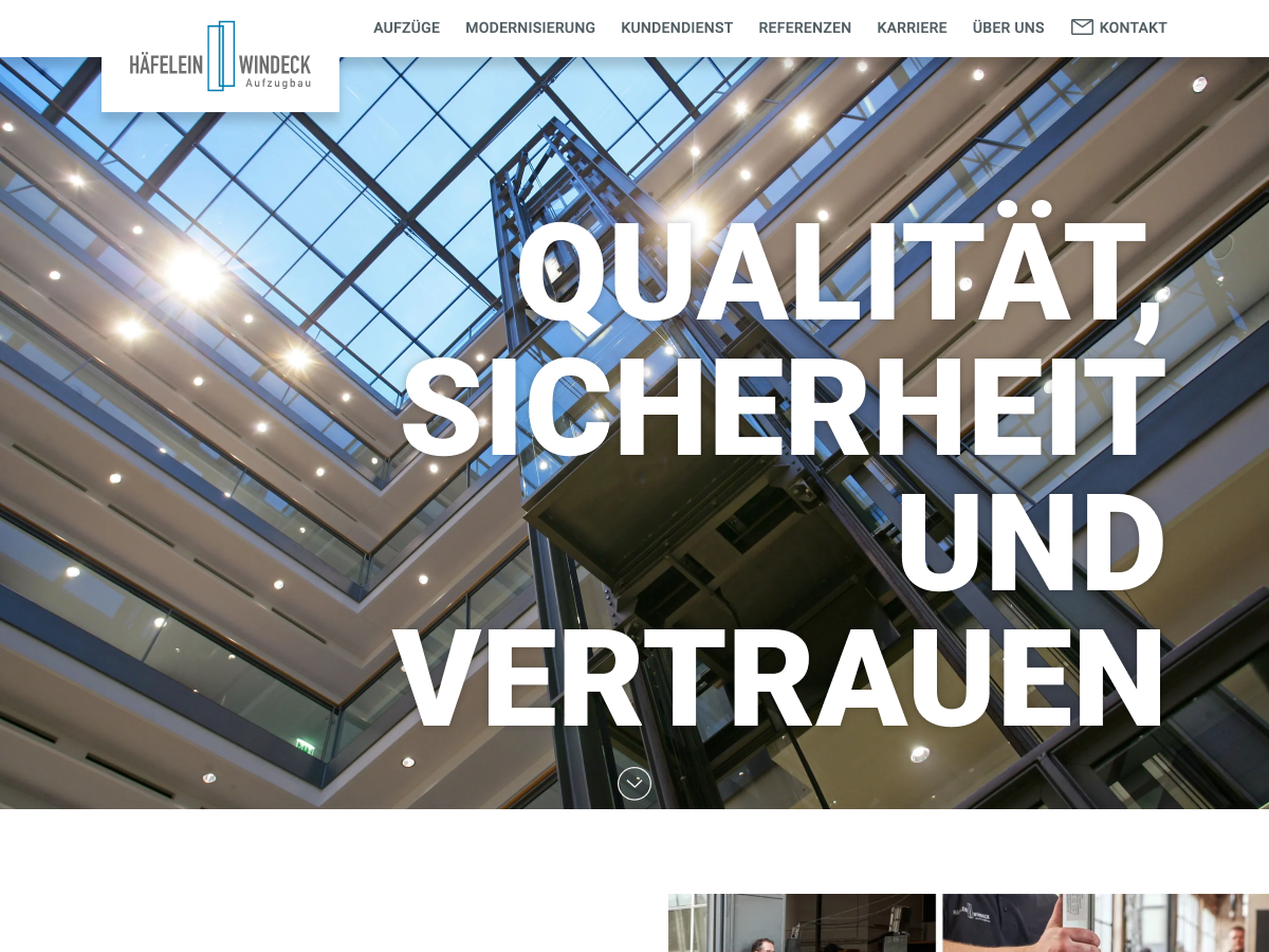 Screenshot der Startseite der Website von Häfelein & Windeck