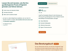 Ein zweispaltiges Layout. In der linken Spalte ist eine Auflistung der Vorz&uuml;ge eines Abonnements zu sehen: immer neue Inhalte, schnelle Antworten und mehr Zeit f&uuml;r die &auml;rztliche Arbeit. In der rechten Spalte werden die beiden Abo-Arten Jahresabonnement und Monatsabonnement mit einem &bdquo;Buchen&ldquo;-Knopf angezeigt.