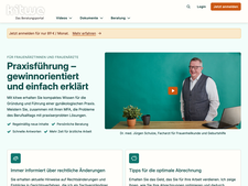 Die Startseite verf&uuml;gt &uuml;ber eine Navigationsleiste, eine Werbebannerleiste f&uuml;r das Abonnement und eine &Uuml;bersicht &uuml;ber die Leistungen von Kitwe. Das Portal verspricht &bdquo;Praxisf&uuml;hrung &ndash; gewinnorientiert und einfach erkl&auml;rt&ldquo;.
