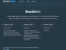 Screenshot der Unterseite Roadmap. Die Seite zeigt drei geplante Veröffentlichungen, das Veröffentlichungsdatum und die beinhalteten neuen Funktionen.