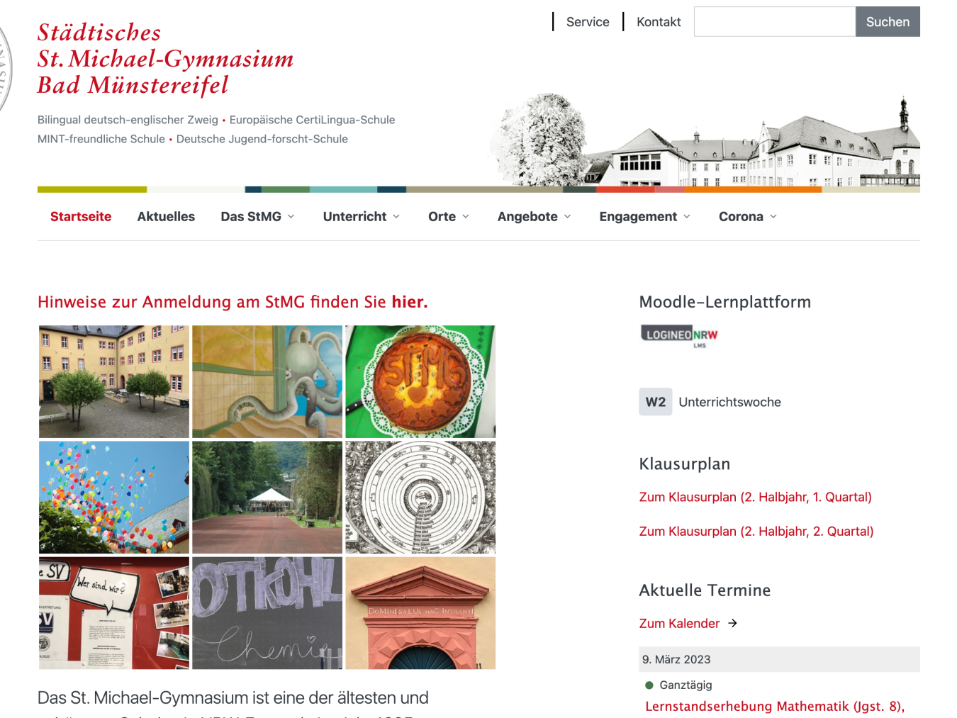 Startseite der Website des St. Michael-Gymnasiums.