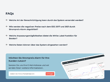 Seitenfuß der Website mit FAQs