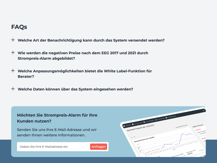Seitenfu&szlig; der Website mit FAQs