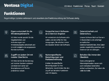Screenshot der Unterseite „Funktionen“ mit einer Aufzählung von Funktionen der Software „VD Wind“.