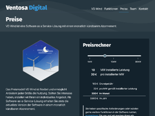 Unterseite „Preise“ mit einem interaktiven Preisrechner und eine animierten Grafik.